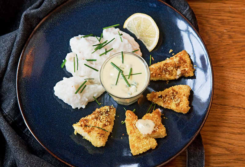 Fisknuggets med blomkålsmos