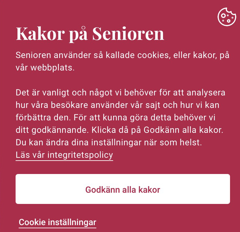 Därför måste du godkänna kakor på Seniorens webbplats